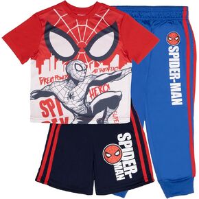 Marvel Spider-Man Boys 3 قطع Superhero Jogger Set-Spidey ، Miles Morales Graphic T-Shirt ، Shorts ، و Sweatpants Bundle