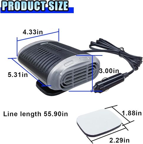 Portable Car Heater, 12V 150W Windshield Defogger and Defroster that Plug into Cigarette Lighter for Winter, 2 in 1 Fast Heating & Cooling Fan with 360° Rotatable Base for Car Sedan (Grey/Black) in Kuwait