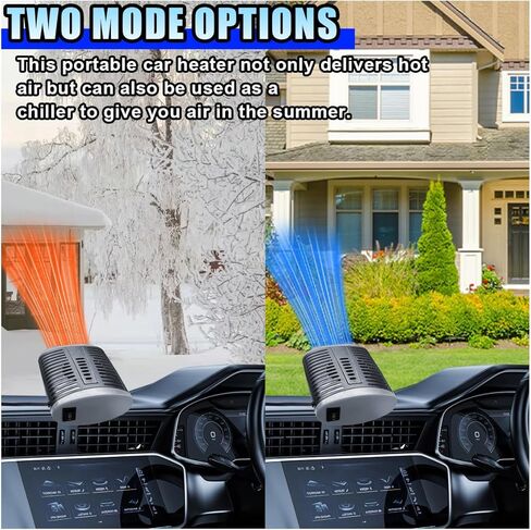 Portable Car Heater, 12V 150W Windshield Defogger and Defroster that Plug into Cigarette Lighter for Winter, 2 in 1 Fast Heating & Cooling Fan with 360° Rotatable Base for Car Sedan (Grey/Black) in Kuwait