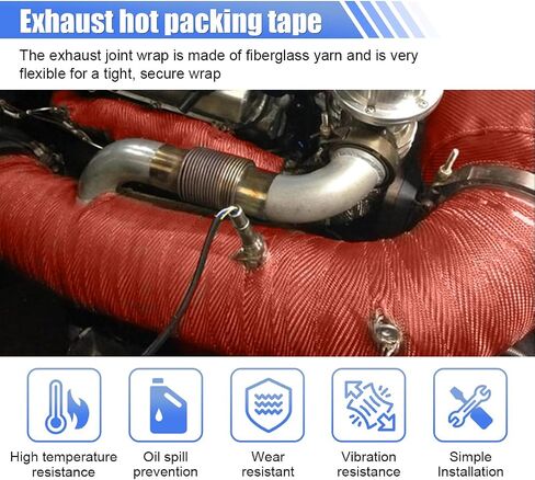 2" x 16 Ft Motorcycle Exhaust Heat Wrap Roll, Exhaust Manifold Heat Wrap Fiberglass Heat Shield Tape, Car Exhaust Tube Thermal Wrap Tape with 10 Stainless Locking Ties in Saudi Arabia