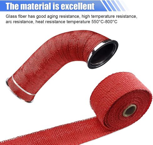 2" x 16 Ft Motorcycle Exhaust Heat Wrap Roll, Exhaust Manifold Heat Wrap Fiberglass Heat Shield Tape, Car Exhaust Tube Thermal Wrap Tape with 10 Stainless Locking Ties in Saudi Arabia