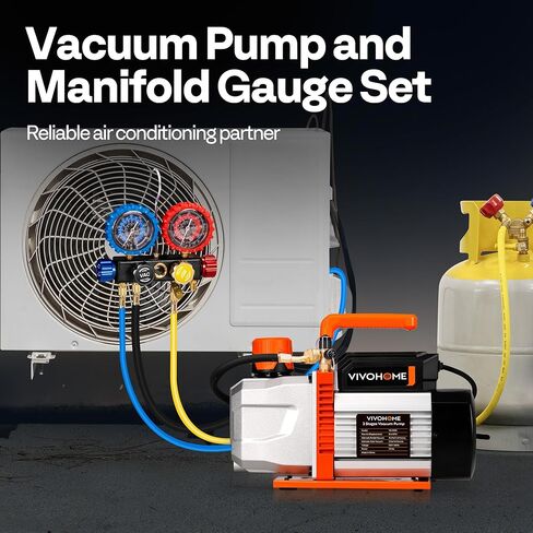 VIVOHOME VG Series AC Vacuum Pump and Gauge Set, 1/2 HP 5CFM 2 Stage HVAC Vacuum Pump and 3 Way Manifold Gauge Kit with 5ft Hoses for R134a R12 R22 R502 R410a Auto HVAC Systems Commercial Use in Saudi Arabia