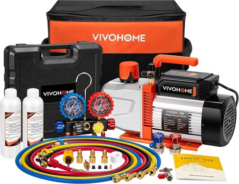 VIVOHOME VG Series AC Vacuum Pump and Gauge Set, 1/2 HP 5CFM 2 Stage HVAC Vacuum Pump and 3 Way Manifold Gauge Kit with 5ft Hoses for R134a R12 R22 R502 R410a Auto HVAC Systems Commercial Use in Saudi Arabia