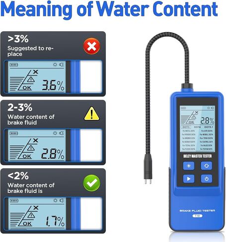 Brake Fluid Tester Digital Brake Fluid Moisture Tester Pen with High Precision Sensor Probes 10.3'' Extended Gooseneck Hose for DOT-3,DOT-4,DOT-5.1 with 2.8'' Backlit Screen,Audible Alarm in Kuwait
