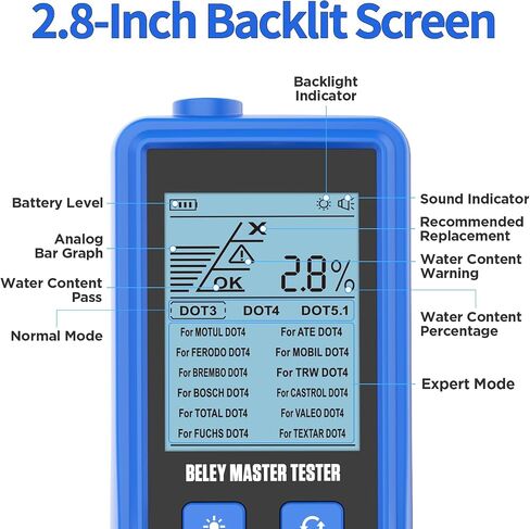 Brake Fluid Tester Digital Brake Fluid Moisture Tester Pen with High Precision Sensor Probes 10.3'' Extended Gooseneck Hose for DOT-3,DOT-4,DOT-5.1 with 2.8'' Backlit Screen,Audible Alarm in Kuwait