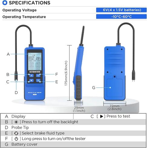 Brake Fluid Tester Digital Brake Fluid Moisture Tester Pen with High Precision Sensor Probes 10.3'' Extended Gooseneck Hose for DOT-3,DOT-4,DOT-5.1 with 2.8'' Backlit Screen,Audible Alarm in Kuwait