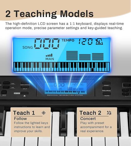 61 Key Keyboard Piano Beginners Full Size Keys, Electronic Keyboard, Complete Electric Keyboard Set, LCD, Headphones, Stand, Stool, Music Rest, Microphone, Built-In Speakers, 3 Teaching Modes in Saudi Arabia