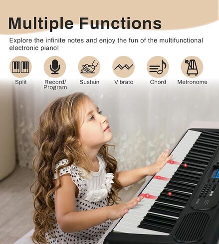 61 Key Keyboard Piano Beginners Full Size Keys, Electronic Keyboard, Complete Electric Keyboard Set, LCD, Headphones, Stand, Stool, Music Rest, Microphone, Built-In Speakers, 3 Teaching Modes in Saudi Arabia