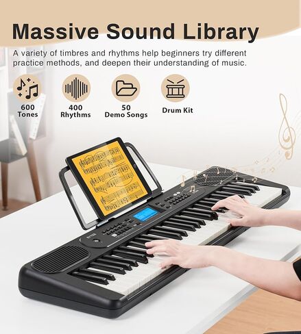 61 Key Keyboard Piano Beginners Full Size Keys, Electronic Keyboard, Complete Electric Keyboard Set, LCD, Headphones, Stand, Stool, Music Rest, Microphone, Built-In Speakers, 3 Teaching Modes in Saudi Arabia