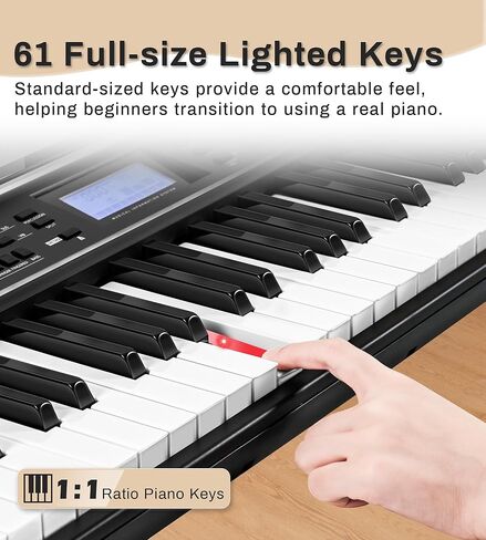 61 Key Keyboard Piano Beginners Full Size Keys, Electronic Keyboard, Complete Electric Keyboard Set, LCD, Headphones, Stand, Stool, Music Rest, Microphone, Built-In Speakers, 3 Teaching Modes in Saudi Arabia
