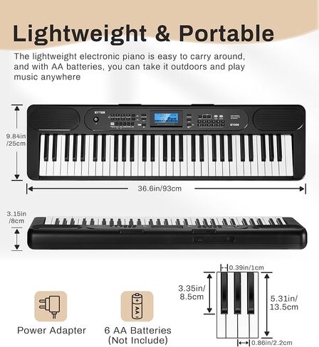 61 Key Keyboard Piano Beginners Full Size Keys, Electronic Keyboard, Complete Electric Keyboard Set, LCD, Headphones, Stand, Stool, Music Rest, Microphone, Built-In Speakers, 3 Teaching Modes in Saudi Arabia