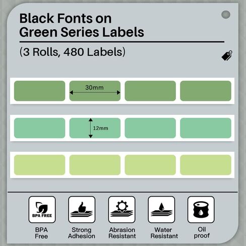D30 Label Maker Tape - Color Fonts on Clear/Transparent D30 Labels, Self-Adhesive, Compatible with Phomemo D30, 14mm x 30mm (0.55" x 1.18"), 210 Labels/Roll, 3 Rolls (Red x 1, Blue x 1, Green x 1) in Kuwait
