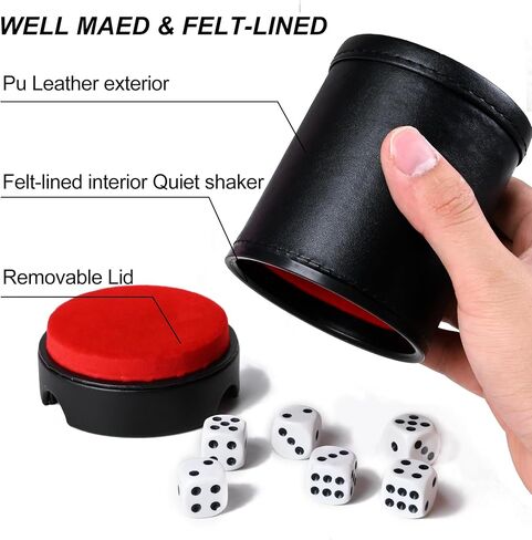 Felt Lined Professional Dice Cup - with 6 Dice Quiet for Yahtzee Game in Saudi Arabia