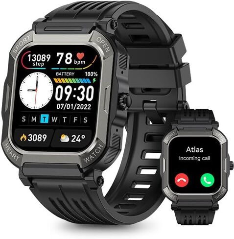 Military Smart Watches for Men (Answer/Make Calls),1.91'' Fitness Smart Watch for Android and iPhone,IP68 Waterproof Fitness Tracker with Step Counter/Sleep Monitor/110+ Sport Modes,Smartwatch for Men in Kuwait