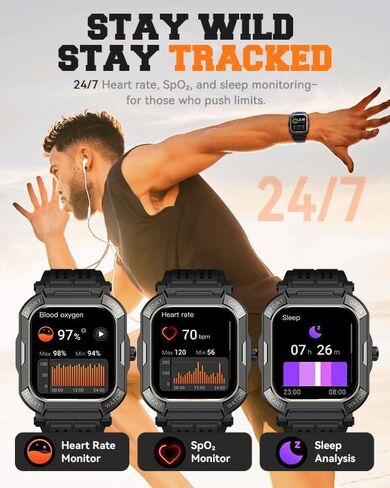 Military Smart Watches for Men (Answer/Make Calls),1.91'' Fitness Smart Watch for Android and iPhone,IP68 Waterproof Fitness Tracker with Step Counter/Sleep Monitor/110+ Sport Modes,Smartwatch for Men in Kuwait
