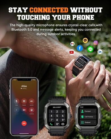 Military Smart Watches for Men (Answer/Make Calls),1.91'' Fitness Smart Watch for Android and iPhone,IP68 Waterproof Fitness Tracker with Step Counter/Sleep Monitor/110+ Sport Modes,Smartwatch for Men in Kuwait