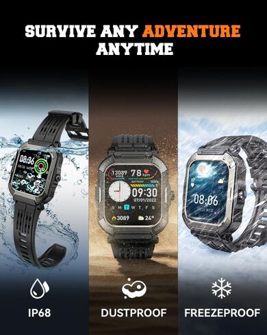 Military Smart Watches for Men (Answer/Make Calls),1.91'' Fitness Smart Watch for Android and iPhone,IP68 Waterproof Fitness Tracker with Step Counter/Sleep Monitor/110+ Sport Modes,Smartwatch for Men in Kuwait