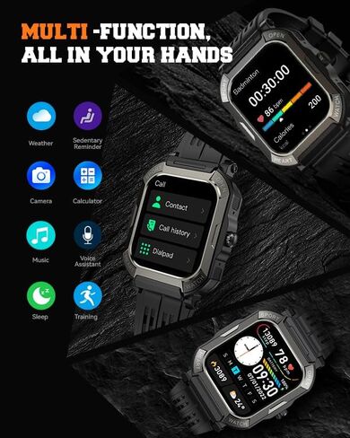 Military Smart Watches for Men (Answer/Make Calls),1.91'' Fitness Smart Watch for Android and iPhone,IP68 Waterproof Fitness Tracker with Step Counter/Sleep Monitor/110+ Sport Modes,Smartwatch for Men in Kuwait