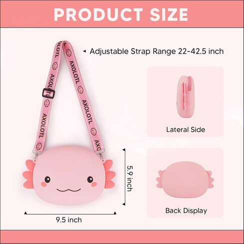 Pink Axolotl Crossbody Bag Adjustable Shoulder Strap, Cute Axolotl Gifts Girls Wallet Coin Purse Large Anime Handbag with Zipper Shoulder Bag Money Bags (Pink) in Saudi Arabia