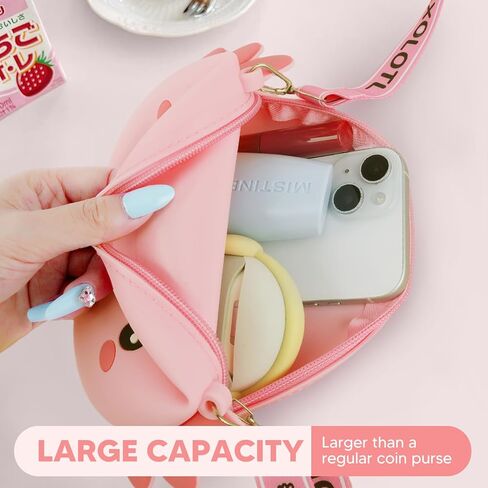 Pink Axolotl Crossbody Bag Adjustable Shoulder Strap, Cute Axolotl Gifts Girls Wallet Coin Purse Large Anime Handbag with Zipper Shoulder Bag Money Bags (Pink) in Saudi Arabia