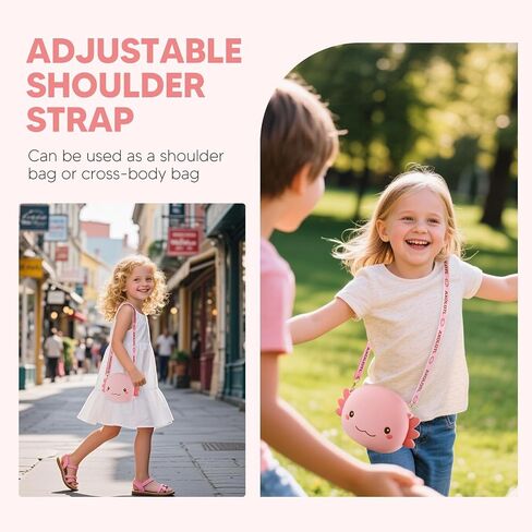 Pink Axolotl Crossbody Bag Adjustable Shoulder Strap, Cute Axolotl Gifts Girls Wallet Coin Purse Large Anime Handbag with Zipper Shoulder Bag Money Bags (Pink) in Saudi Arabia