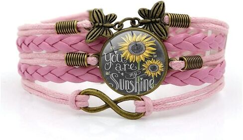 You Are My Sunshine Sunflower Layers Leather Bracelet Butterfly Eternal Endless Daisy Cahrms Bracelet for Women in Saudi Arabia