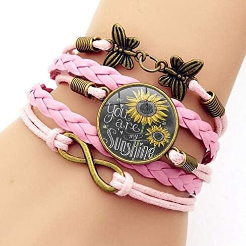 You Are My Sunshine Sunflower Layers Leather Bracelet Butterfly Eternal Endless Daisy Cahrms Bracelet for Women in Saudi Arabia