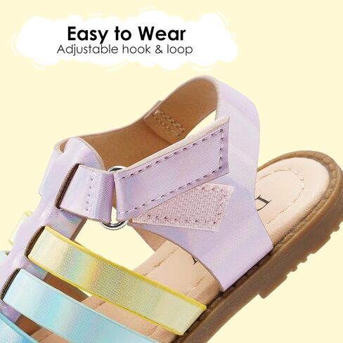 Dodow Girls Sandals Open Toe Hook and Loop Flat Dress Sandals Summer Shoes for Toddler Little Kid in Saudi Arabia