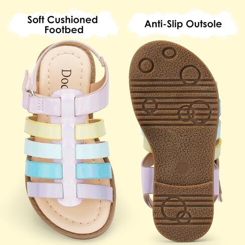 Dodow Girls Sandals Open Toe Hook and Loop Flat Dress Sandals Summer Shoes for Toddler Little Kid in Saudi Arabia