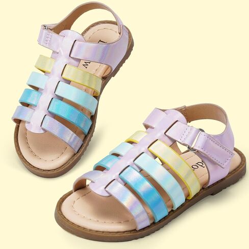 Dodow Girls Sandals Open Toe Hook and Loop Flat Dress Sandals Summer Shoes for Toddler Little Kid in Saudi Arabia