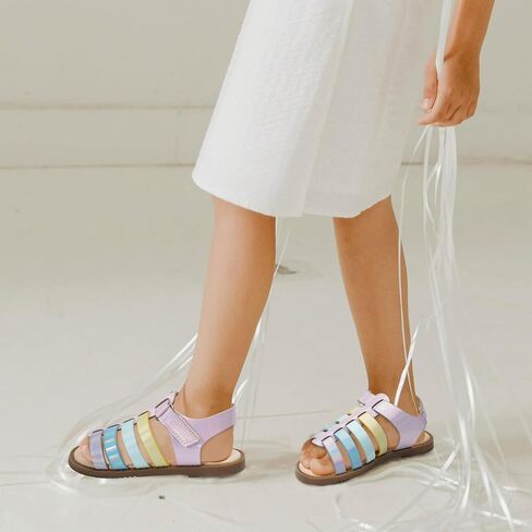 Dodow Girls Sandals Open Toe Hook and Loop Flat Dress Sandals Summer Shoes for Toddler Little Kid in Saudi Arabia