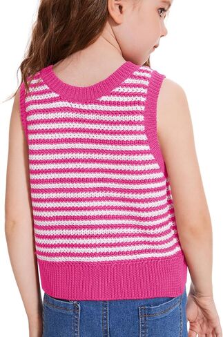 Girls Sweater Vest Kids Casual Sleeveless Crochet Tops Color Block Tie Back Knit Tank Tops in Saudi Arabia