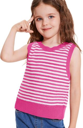Girls Sweater Vest Kids Casual Sleeveless Crochet Tops Color Block Tie Back Knit Tank Tops in Saudi Arabia
