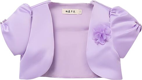 Girls' Bolero Shrug Cardigan Satin Short Sleeve Top Cardigan Princess Shawl Wedding Cape For Girls 3-10 years in Kuwait