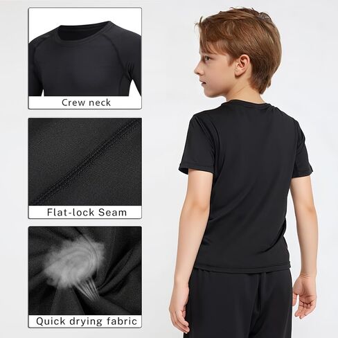 3 Pack Boys Compression Shirt Short Sleeve Youth Athletic Undershirt Kids Quick Dry Athletic Base Layer T-Shirt in Kuwait