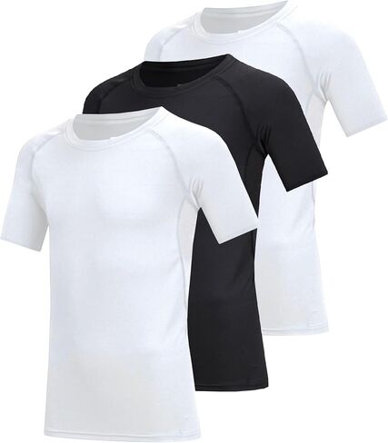 3 Pack Boys Compression Shirt Short Sleeve Youth Athletic Undershirt Kids Quick Dry Athletic Base Layer T-Shirt in Kuwait
