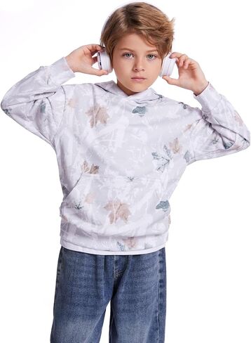Flygo Camo Hoodie for Girls Boys Maple Leaf Hoodies Cute Litced Strendy Strendy Sweatshirt Kids 5-14 Years in Saudi Arabia