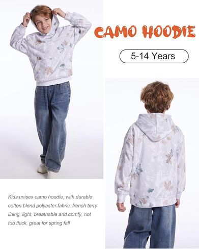 Flygo Camo Hoodie for Girls Boys Maple Leaf Hoodies Cute Litced Strendy Strendy Sweatshirt Kids 5-14 Years in Saudi Arabia