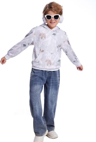 Flygo Camo Hoodie for Girls Boys Maple Leaf Hoodies Cute Litced Strendy Strendy Sweatshirt Kids 5-14 Years in Saudi Arabia