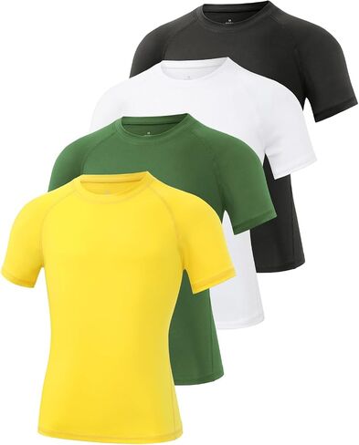 Ullnoy 4 Pack Boys Athletic Compression Shirts Short Sleeve Dry Fit T Shirts for Kids Moisture Wicking Athletic Tees in Saudi Arabia