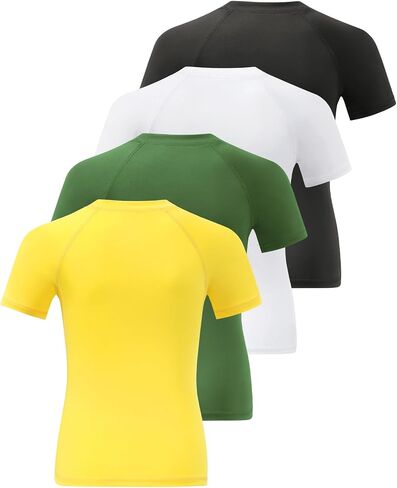 Ullnoy 4 Pack Boys Athletic Compression Shirts Short Sleeve Dry Fit T Shirts for Kids Moisture Wicking Athletic Tees in Saudi Arabia