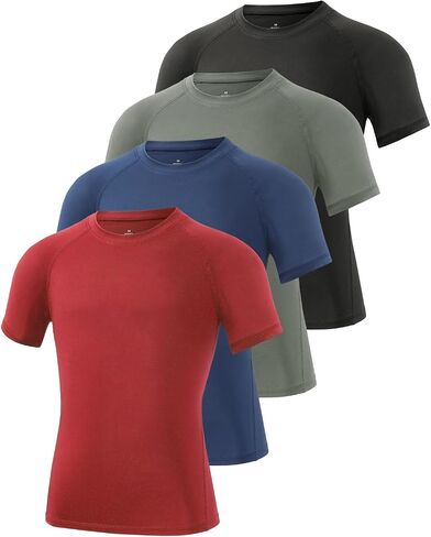 Ullnoy 4 Pack Boys Athletic Compression Shirts Short Sleeve Dry Fit T Shirts for Kids Moisture Wicking Athletic Tees in Saudi Arabia