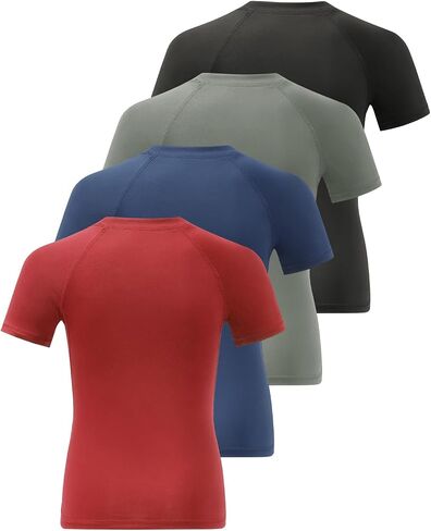 Ullnoy 4 Pack Boys Athletic Compression Shirts Short Sleeve Dry Fit T Shirts for Kids Moisture Wicking Athletic Tees in Saudi Arabia
