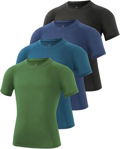 Ullnoy 4 Pack Boys Boys Athletic Compression Dorts Short Sleeve Dry Fit T Shirts for Kids Moisture Wicking Tees Tees in Kuwait