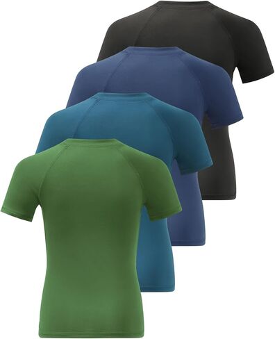 Ullnoy 4 Pack Boys Boys Athletic Compression Dorts Short Sleeve Dry Fit T Shirts for Kids Moisture Wicking Tees Tees in Kuwait