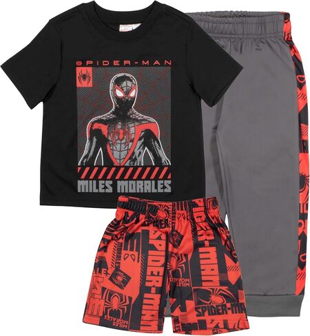 Marvel Spider-Man Boys 3-Piece Superhero Jogger Set - Spidey, Miles Morales Graphic T-Shirt, Shorts, & Sweatpants Bundle in Saudi Arabia
