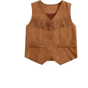 Girl's Tassels Sleeveless Vest 70s Hippie Faux Suede Boho Western Cowgirl Fringe Jacket Cardigan