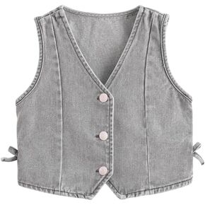Marc & Janie Girls Denim v Vest Vintage Butting Button Down Tank Stack