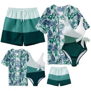 IFFEI Mommy and Me Family Matching Swimsuits Color Block Women One Piece Tummy Control Bathing Suit with Cover Up