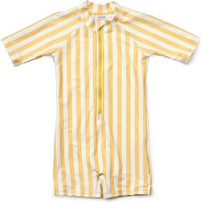 Girls One Piece Swimsuit Zipper Long Sleeve Rash Guard Green Striped Sunsuit Seersucker Bathing Suit with Ruffle Butt